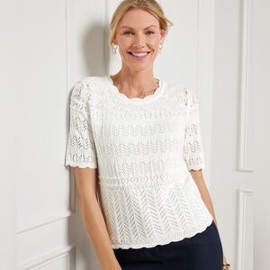 Talbots White Cropped Embellished Blouse